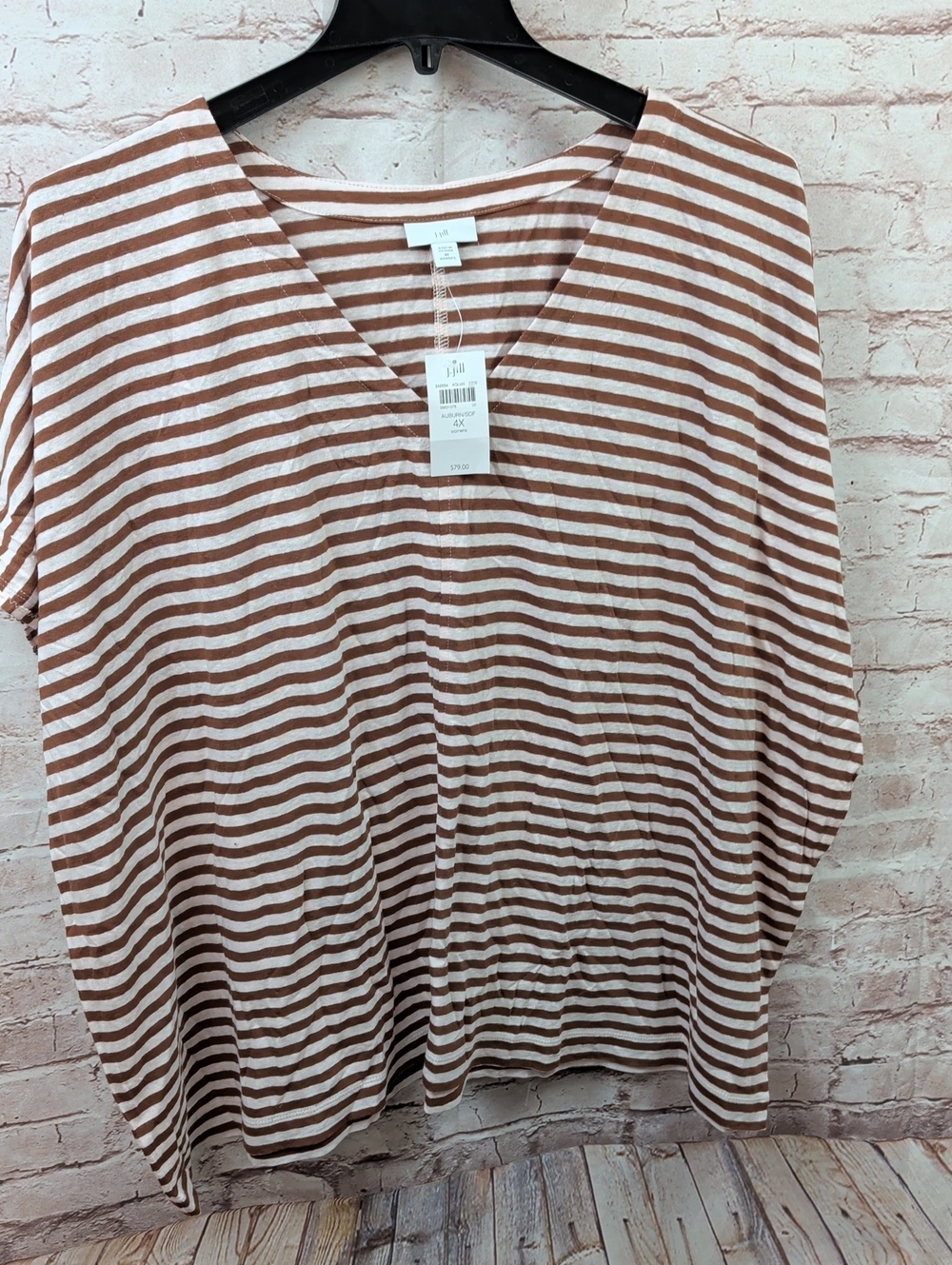 j Jill Striped V-Neck Women’s Top - Brown & White 4x New Nwt